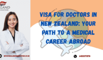 Smiling female doctor next to text promoting visa for doctors in New Zealand with Zealand Immigration contact details