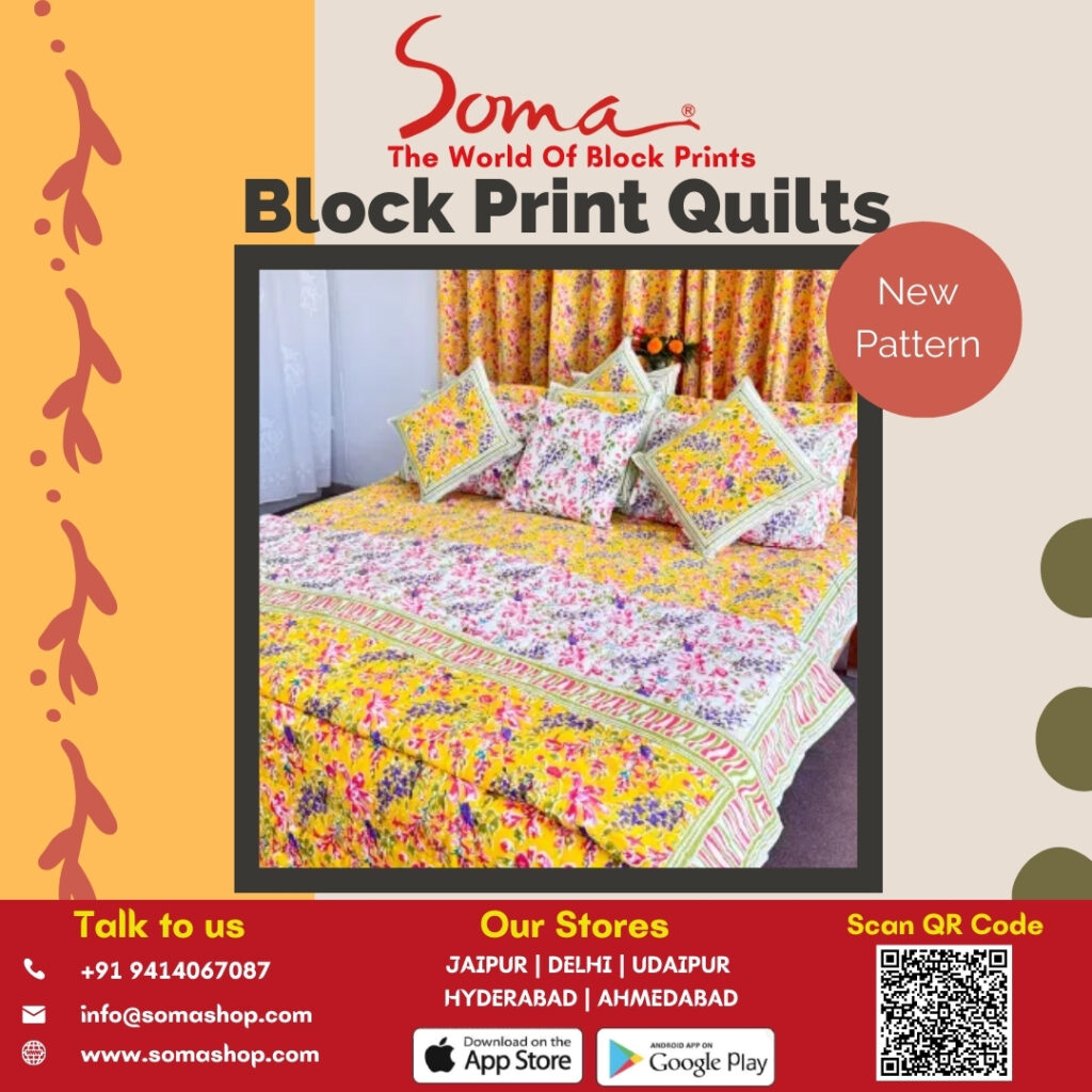 pure cotton block printed quilts