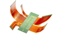Flexible PCB fabrication showing bendable printed circuit board with compact component layout for space-constrained electronic devices.